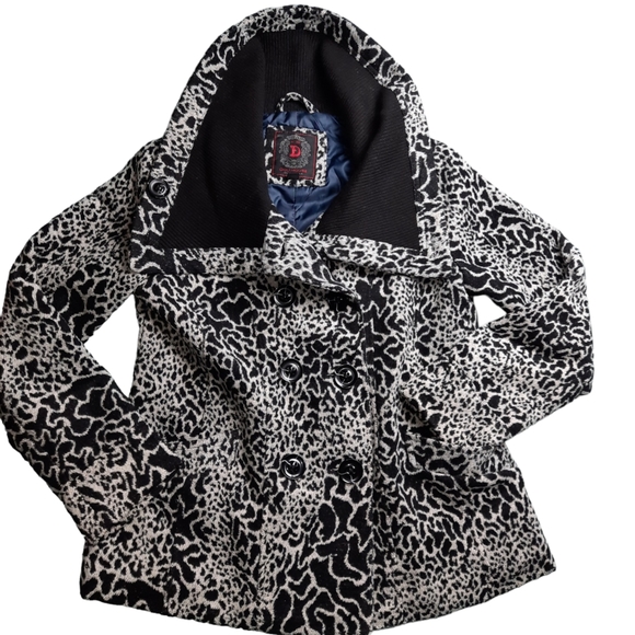 Dollhouse Cheetah Peacoat Drama Collar Wool Blend SZ L - Picture 1 of 12